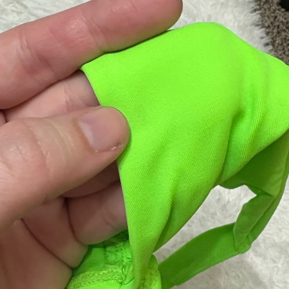 NWOT Bright Neon Green One Piece Cut Out Twist Front High Cut Cheeky Swimsuit M